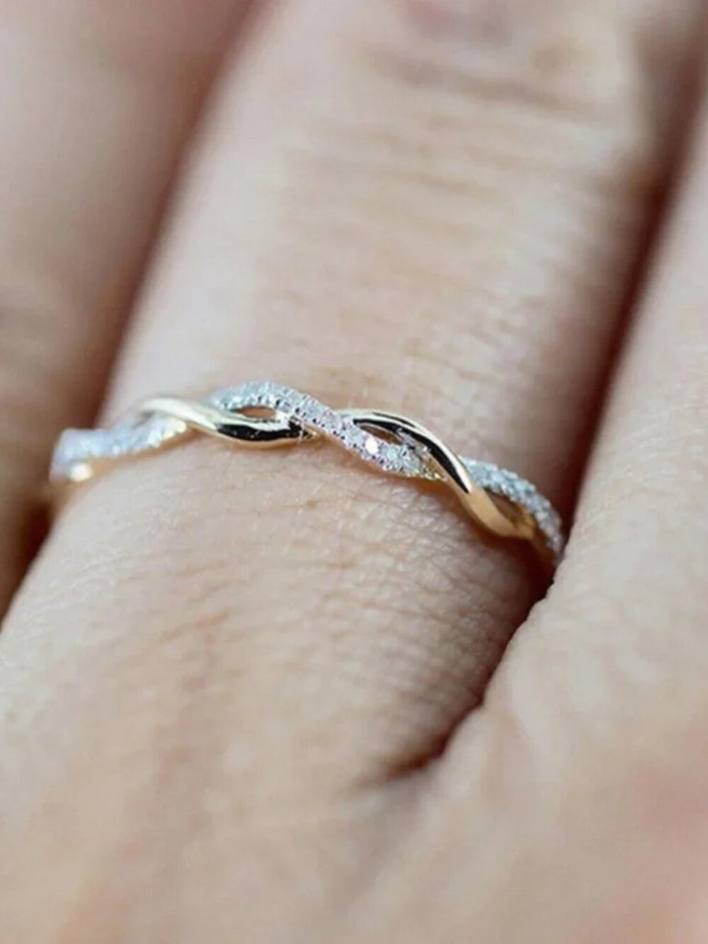 NEW Rose Gold Twisted Braided Diamond Wave Half Eternity Ring